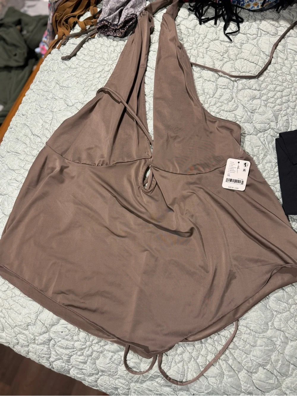 Free People Taupe Halter Camisole with Front Keyhole